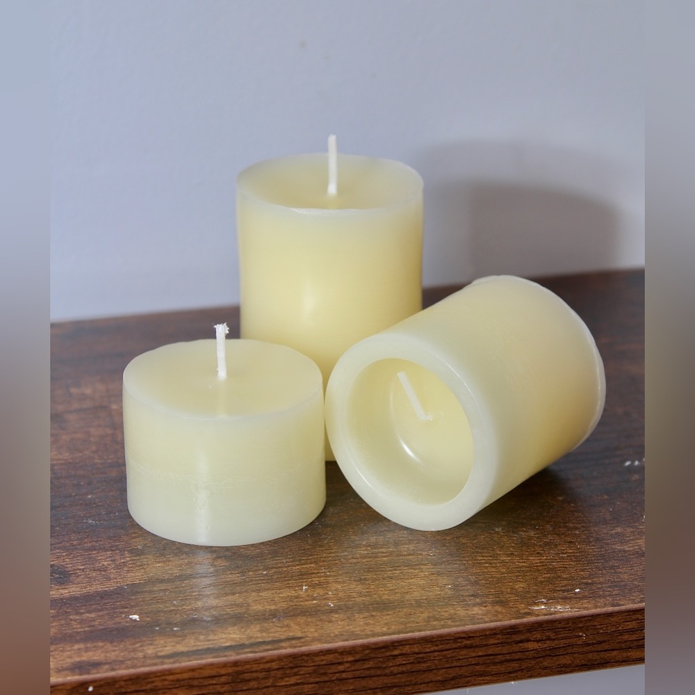 White Beeswax Set of 3 Pillar Candles 100% Natural Pure Honey Bees Wax Handmade